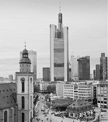 Hauptwache in Frankfurt mit Skyline und Katharinenkirche